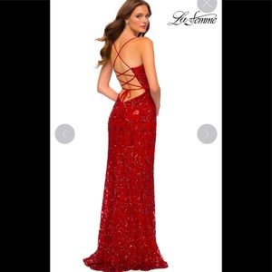 NEW Gorgeous La Femme Red Sequin Sexy Spaghetti Strap Lace Up Wow Dress